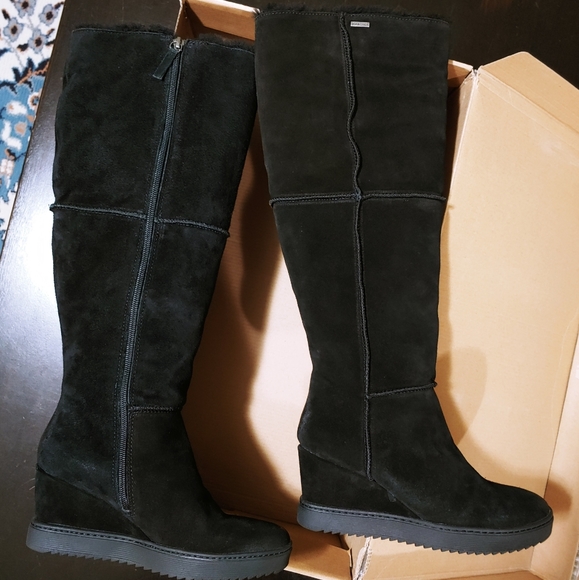 Sofft Waterproof Suede Shearling Tall Boots Comfy Wedge Heel Snow Winter Boots 7 - Picture 8 of 16